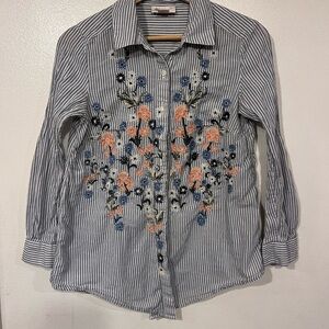 Style & Co. Petite Blue and White Striped Blouse